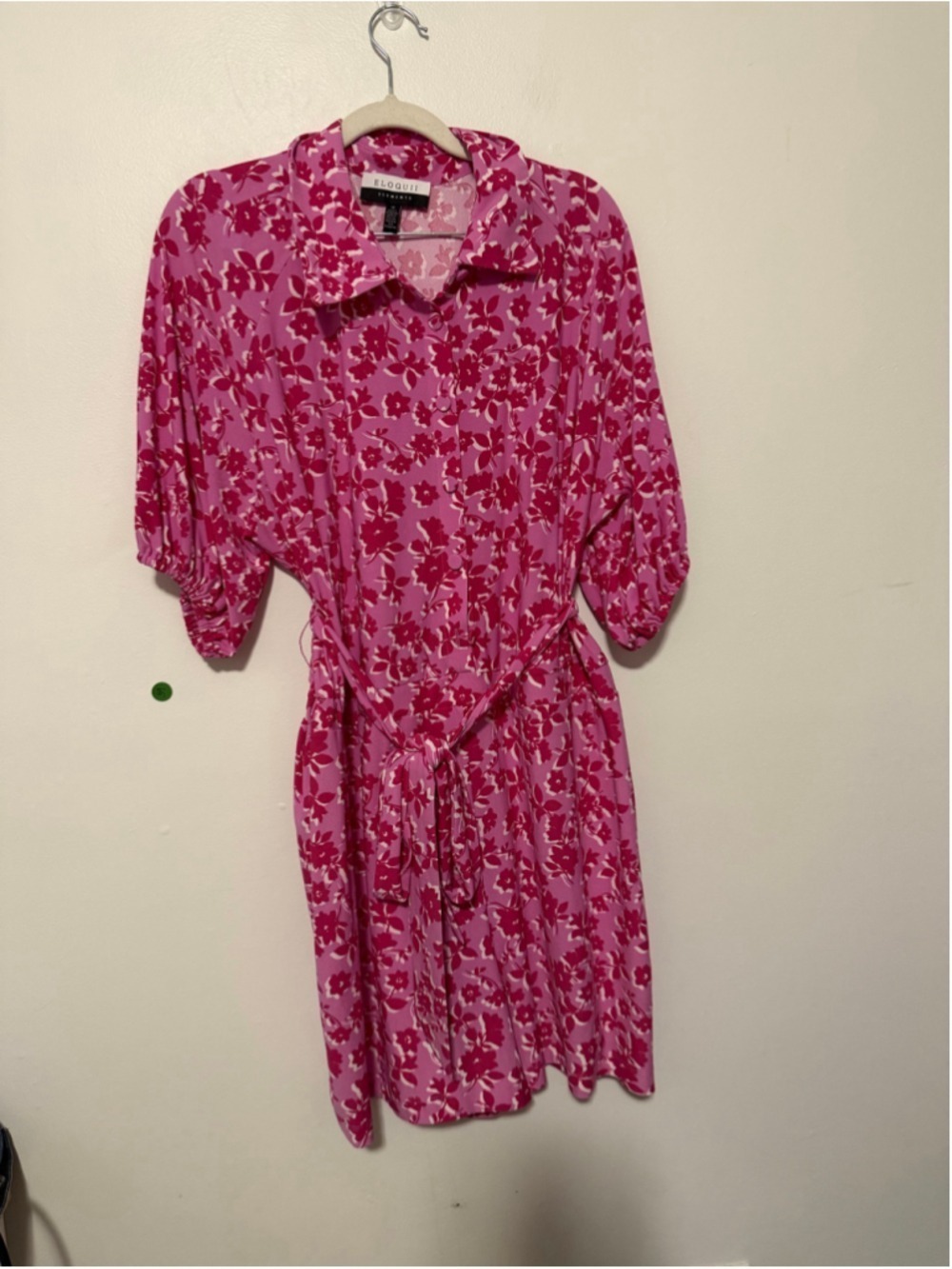 ELOQUII Elements Pink Floral Romper Size 18 Belted Collared Puff Sleeve Plus - Picture 5 of 5